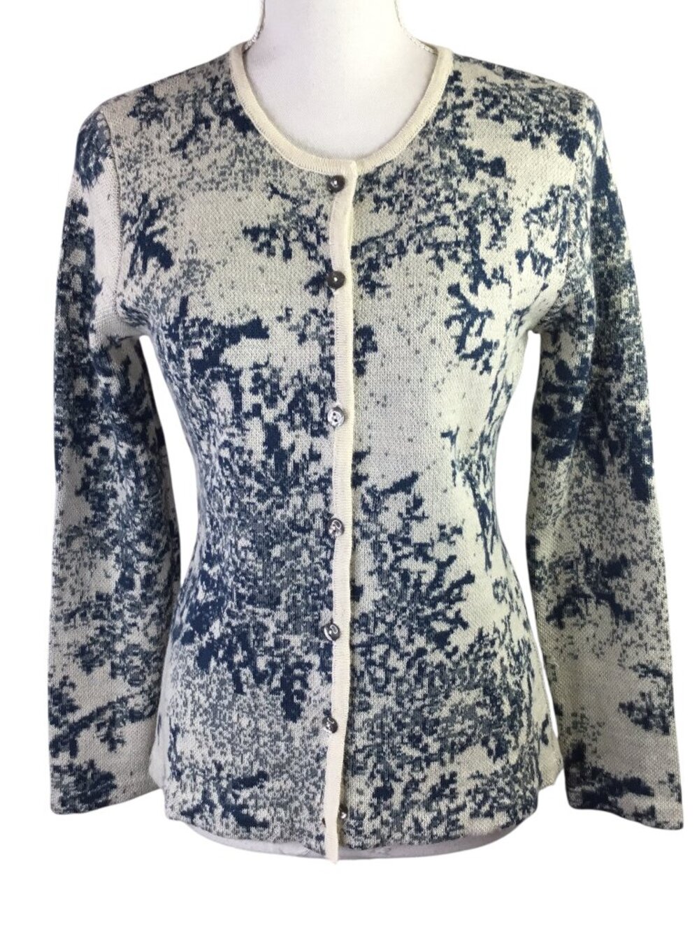 Intiwara Baby Alpaca Cardigan Sweater Blue Cream Knit Button Front Bolivia